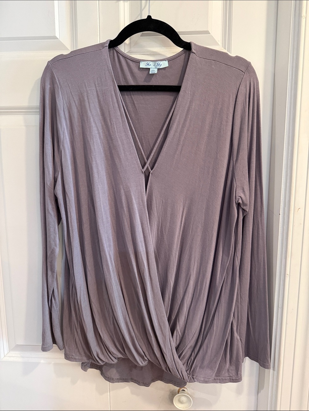 She + Sky Mauve Wrap-Front Long Sleeve Top